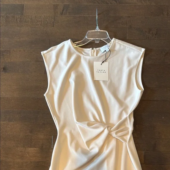 Tanya Taylor Cream Asymmetrical Pleated Midi Dress - Picture 2 of 8